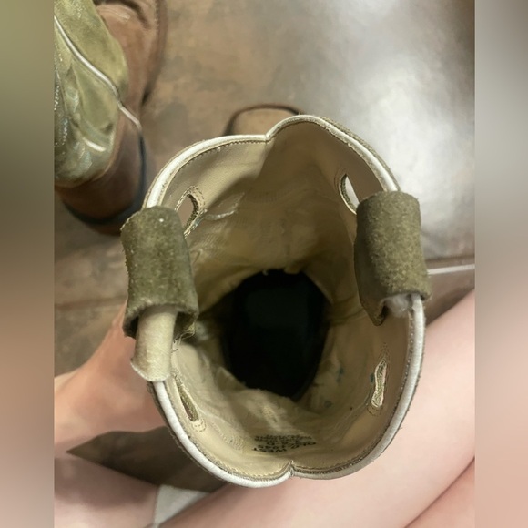 Old West Boy’s Olive Green & Tan Leather Cowboy Boots - Picture 9 of 11